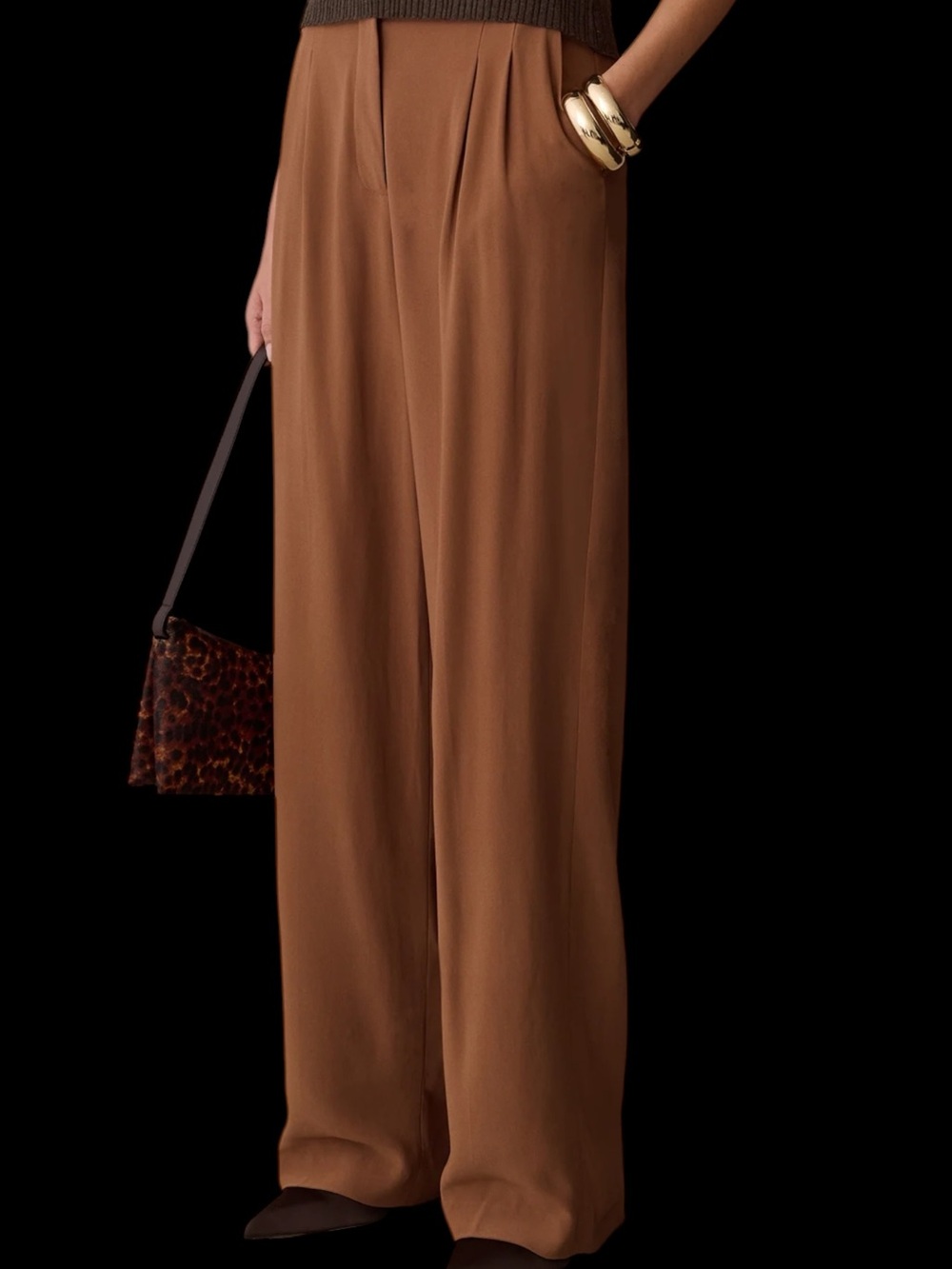Few Moda Caara Cherry Pants Wide-Leg Brown Trousers NWT